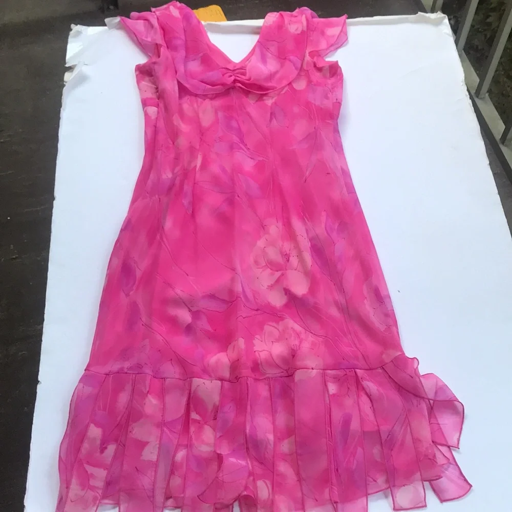 Vintage 90s Cap Sleeve Pink Midi Dress Rare Y2k Milkmaid Fairy Coquette Barbie M - Picture 7 of 17